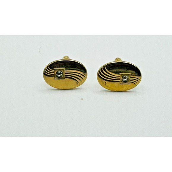 Anson Gold Tone & Rhinestone Bullet Back Cuff Links 12.28 Grams - Picture 2 of 6
